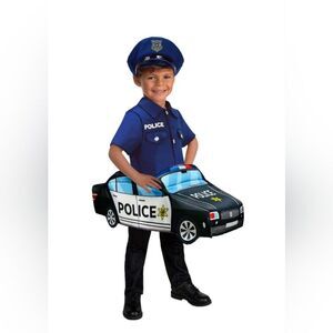 Toddler Boy Cop Car Police Man Step-In Overlay Costume & Hat 3T-4T, New